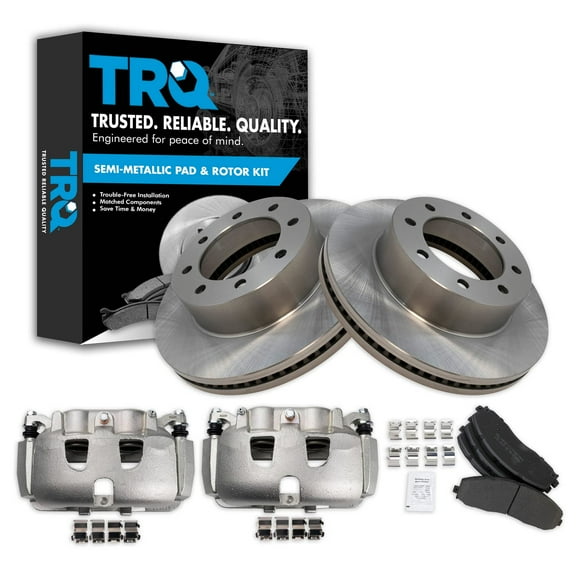 TRQ Front Brake Pad & Rotor Kit Brake Caliper Brake Pads Brake Rotor Semi-Metallic Vented Fits Select 2013-2019 Ford F-250 Super Duty F-350 Super Duty