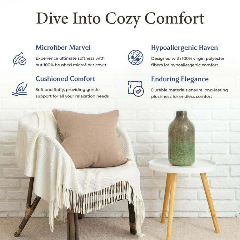 THREAD SPREAD 24x24 Pillow Inserts Set of 2 Lightweight Down Alternative Square Pillows White Throw Pillows for Bed Decorative Pillows for Couch