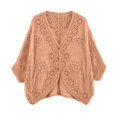 thumbnail image 4 of enyan Women's Short Sleeve Summer Cardigan V-Neck Button up Lightweight Hollow Out Sweater Cardigans Shrug（Khaki,One Size）, 4 of 4