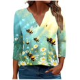 thumbnail image 2 of SOOMLON 3/4 Sleeve Tops for Women Plus Size Tunic Cotton Bee Festival Tops Casual V Neck Shirts Funny Honey Bee Print T Shirts 2025 Trendy Spring Summer Ladies Tops Loose Fit Outfits Pullover XL, 2 of 5