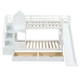 thumbnail image 4 of Wood Bunk Bed, Twin-Over-Twin Castle Style Bunk Bed with 2 Drawers and 3 Shelves, Playhouse Inspired Bunk Bed with Slide and Storage Staircase, No Box Spring Needed, White, 4 of 9