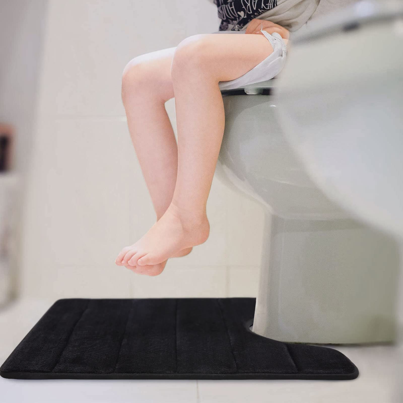 Smiry Memory Foam Bathroom rugs Toilet mats, U-Shaped Contour Carpet, 20" x 24", Black