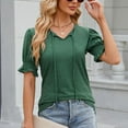 thumbnail image 4 of Samickarr Womens Tops V Neck Puff Short Sleeve Solid Color Pullover Lace-up Casual Loose Regular Top Blouse, 4 of 8