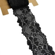 LACE REALM 2.510 Yards Floral Pattern Black Stretch Lace Ribbon Trim for Headbands Garters Decorating Floral Designing & Crafts (Black)