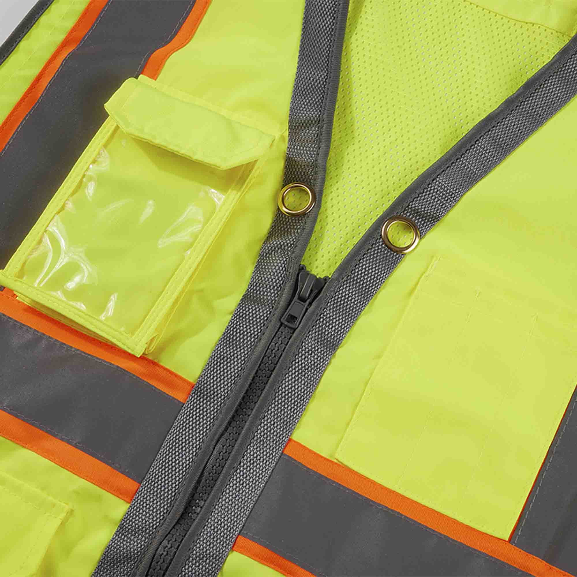 3C Products ANSI/ISEA 107-2020 Class 2 Safety Green Solid Front, Mesh Back Surveyor Safety Vest w/ Tablet-Pockets, Mic Tabs and Pen Holder - SV2700-S