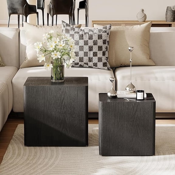 LAZZO Nesting Coffee Table Set of 2, Modern Wooden Coffee Table & End Table, Small Side Tables for Living Room, Bedroom & Apartment, Black