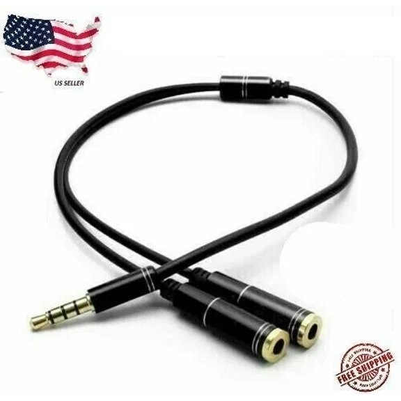 KNACK- 3.5Mm Aux Audio Mic Splitter Cable Earphone Headphone Adapter 1 Male To 2 Female