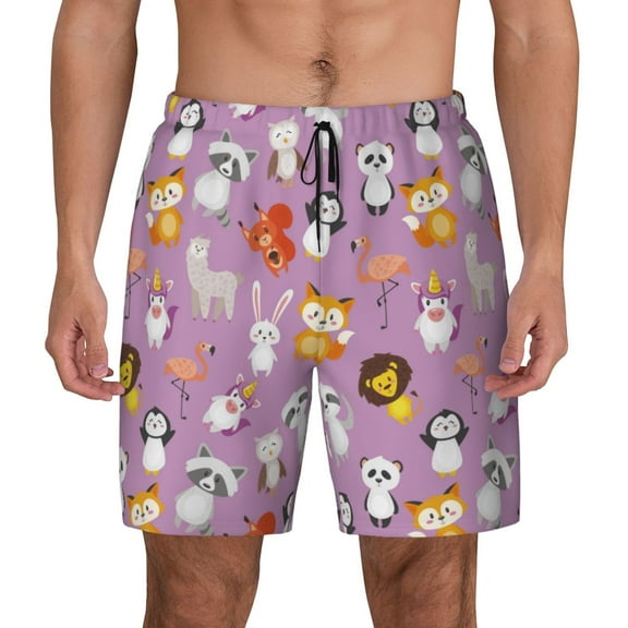 Kdxio Lovely Animals Print Men's Swim Trunks with Compression Liner 7 Inch Inseam Quick Dry Swim Shorts