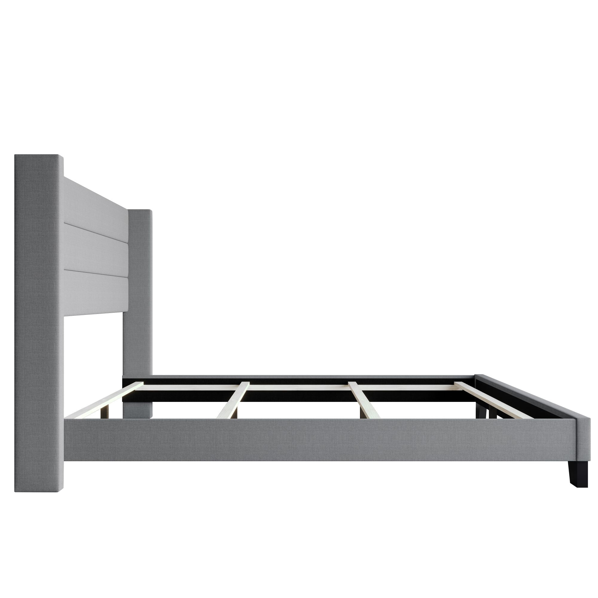 Home Design Niles Full Upholstered Panel Bed Frame with Wingback Headboard and Foam-Padded Support, Gray, Easy Assembly