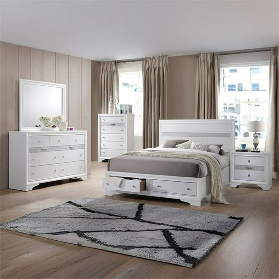 Matrix Traditional Style Full 5 PC Storage Bedroom Set made with Wood in White