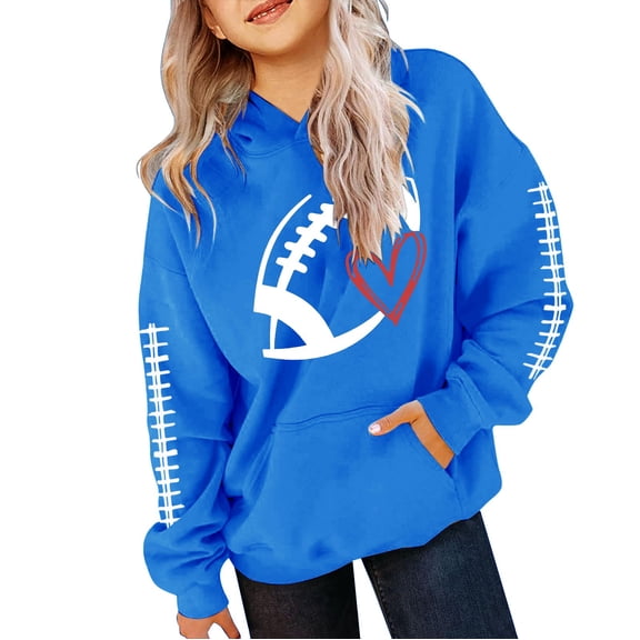 Girls Y2k Football Sweatshirt Cute Rugby Graphic Hoodies Pullover Football Season Long Sleeve Oversized Tops with Pockets