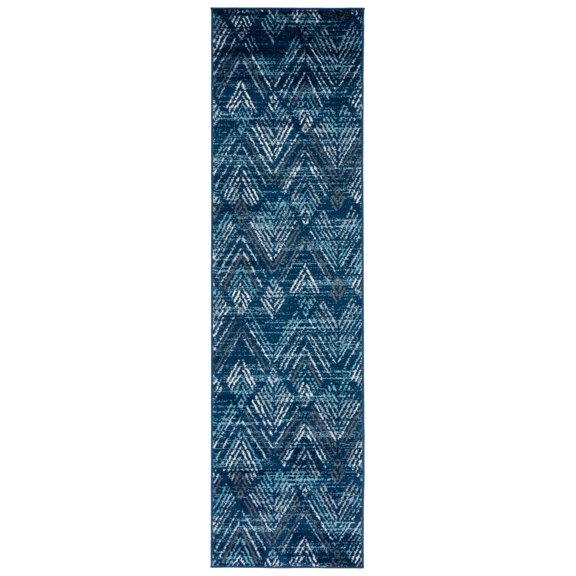 SAFAVIEH Amsterdam Earnestine Geometric Runner Rug, Navy/Aqua, 2'3" x 8'