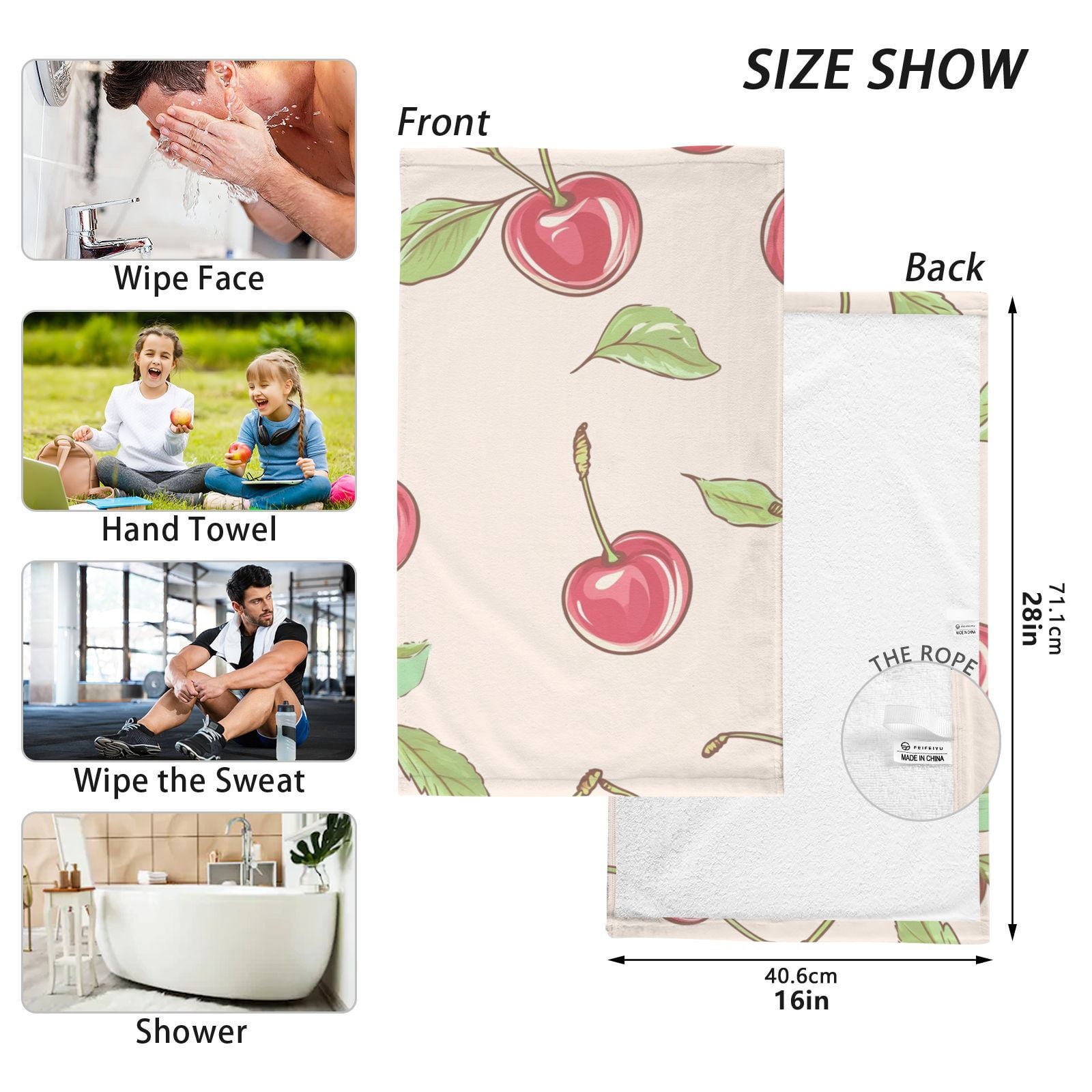 Pink Cherrys Hand Towels Cotton Bath Towels Large Face Towels Absorbent for Bathroom 2 Packs