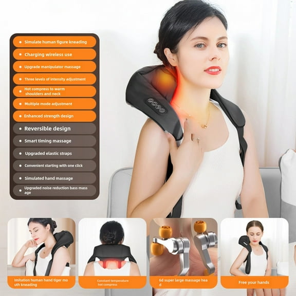 Neck Massager,Neck Shoulder Massager for Pain Relief Deep Tissue, 3 Intensity Levels Kneading Massage Pillow for Neck, Back, Shoulder with Heat,Gifts for Men Women Dad Mom,Black