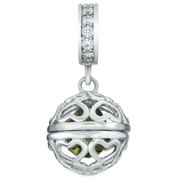 Qina C Rhodium on 925 Sterling Silver August Imitation Birthstone Green Dangle for European Charm Bracelet