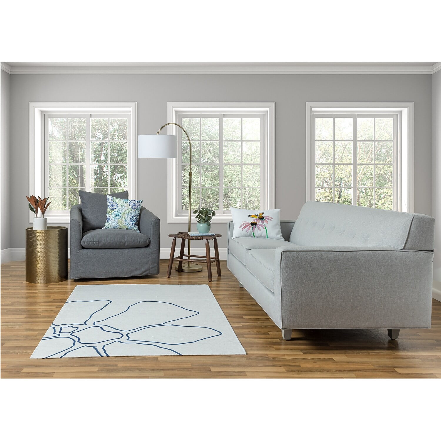 Simply Daisy 2' x 3' Black/White Petal Lines Spring Chenille Rug