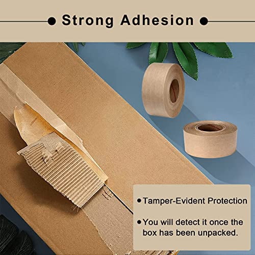 Quivanta Water Activated Tape Fiber Reinforced Packing Tape Kraft Tape 2”X 165 feet Per Roll Brown Tape Gummed Paper Tape for Heavy Duty Packaging and Shipping Writable Eco-Friendly Biodegradable