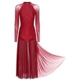 thumbnail image 2 of iiniim Women Lyrical Dance Rhinestones Long Sleeve Mesh Tulle Flowy Maxi Long Dress Contemporary Dancewear Burgundy XL, 2 of 7