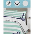 thumbnail image 4 of Anchor Aqua Full Size Down Alternative Comforter, Lightweight Comforter Quilt Bedding Set with Pillow Shams Modern Navy Blue White Striped Nautical All Seasons Bed Comforter Duvet Insert 78"x90", 4 of 7