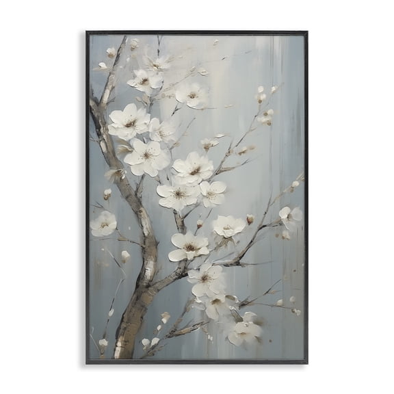 Stupell Industries White Cherry Blossoms Botanical & Floral Painting Black Framed Art Print Wall Art, 16 x 24