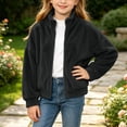 thumbnail image 6 of BXJX Girls Fleece Jackets, Long Sleeve Casual Stand Collar Zip‑Up Outerwear with Pockets Black Size 12-13 T, 6 of 9