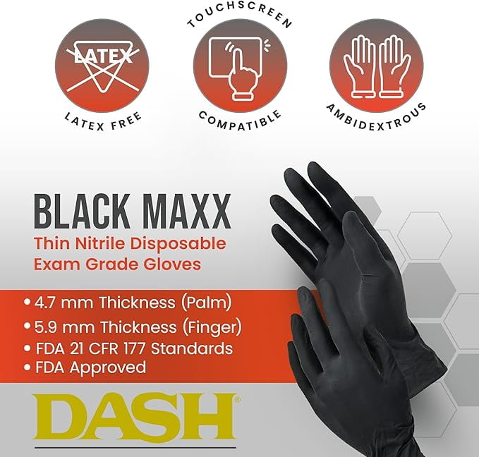 DASH Black Maxx Nitrile Exam Gloves Disposable | Advanced Nitrile Formulation, Medical Grade