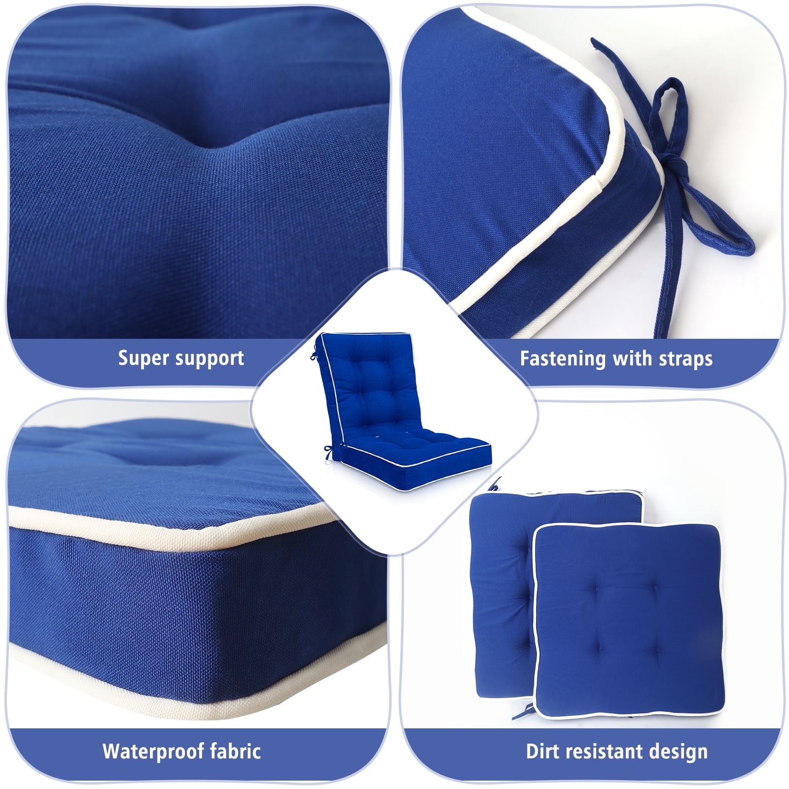 Synoratory 17 in x 38 in Outdoor Seating Cushions, Indoor & Outdoor Rocker, Water Resistant Chair Pads, Blue Thickened version