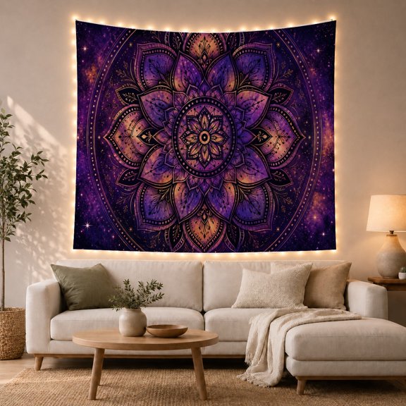 Purple and Gold Box Mandala Tapestry