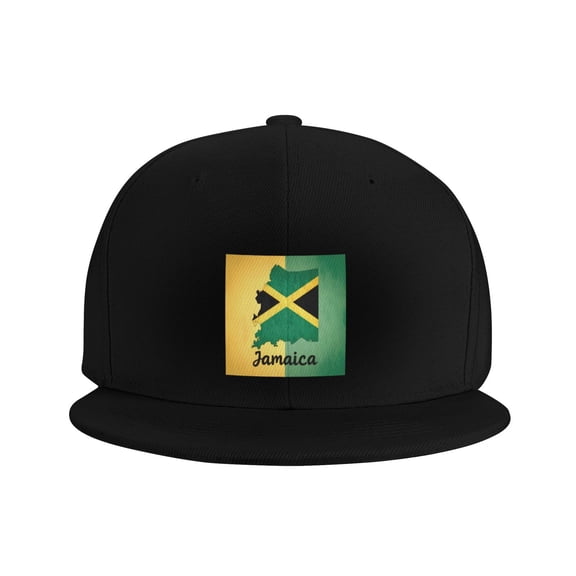 Flat Bill Visor Classic Snapback Hat Jamaica Art Adjustable Baseball Cap for Men Women Black