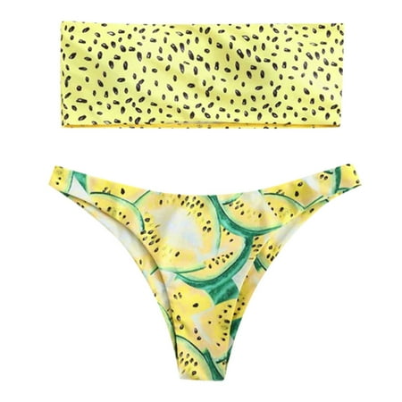 Women Print Tube up Two Pieces Bikini Push-Up Swimsuit Swimwear Beachwear Women Swimsuits Underwire Tankini 2 Piece Bathing Suits For Women Womens Two Piece Swimsuits Tummy Control Bathing Suit Cover