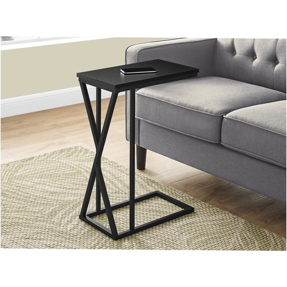 JERFIT Modern C-Shaped End Table with Metal Base, Sofa Sliding Design for Living Room, Bedroom, Black Snack Table, Accent Table