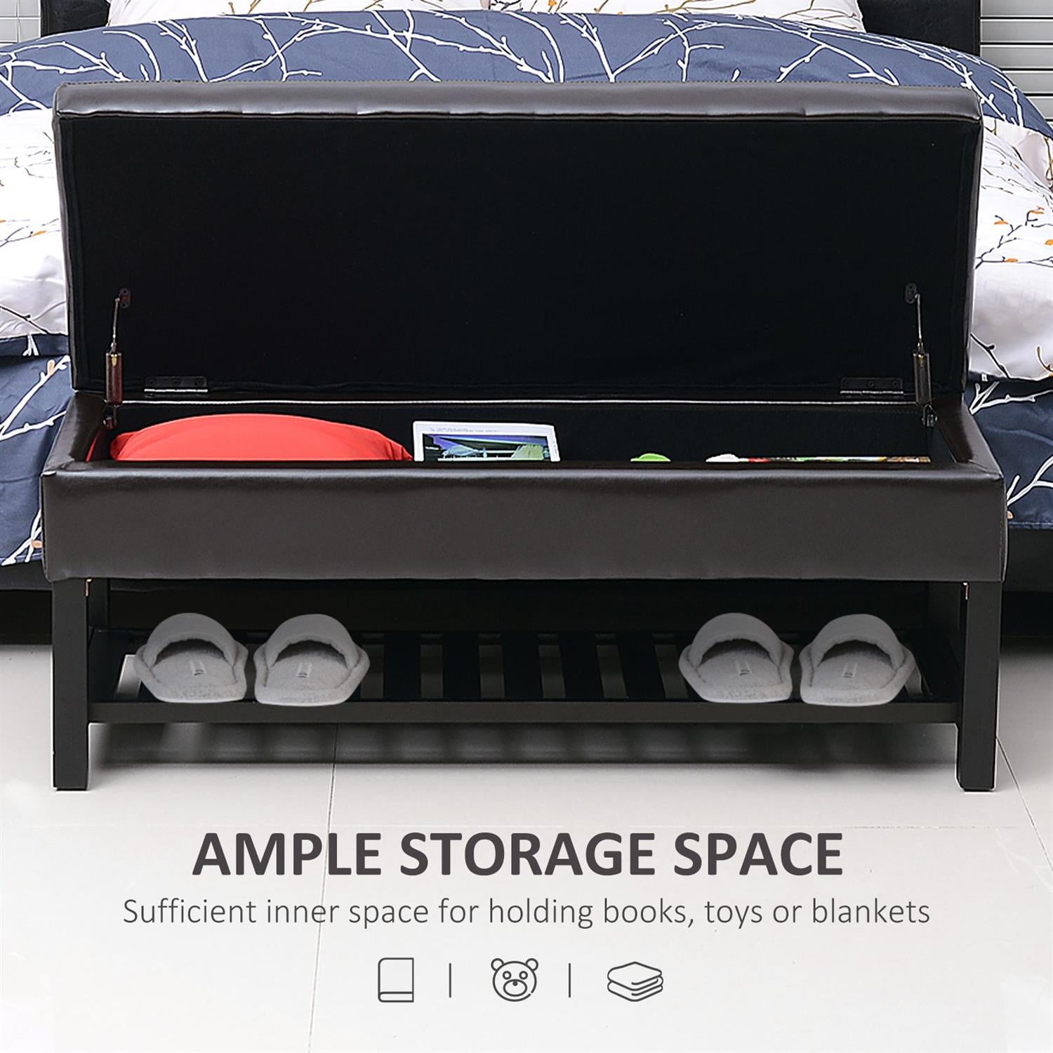 Demi Bonn 44" Faux Leather Ottoman Storage Bench with Shoe Rack, Comfortable Seating & Storage for Home & Office, Spacious Storage, Brown