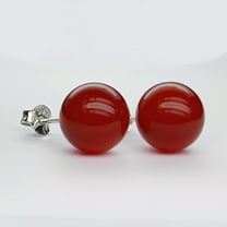 K-KED 10mm GENUINE RED JADE BEAD / BALL 925 STERLING SILVER STUD EARRINGS AAA