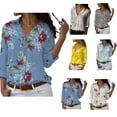 thumbnail image 4 of Electronicheart Women Lapel Long Sleeve Blouse Girls Floral Pattern Loose Style Tops Shirt, 4 of 8