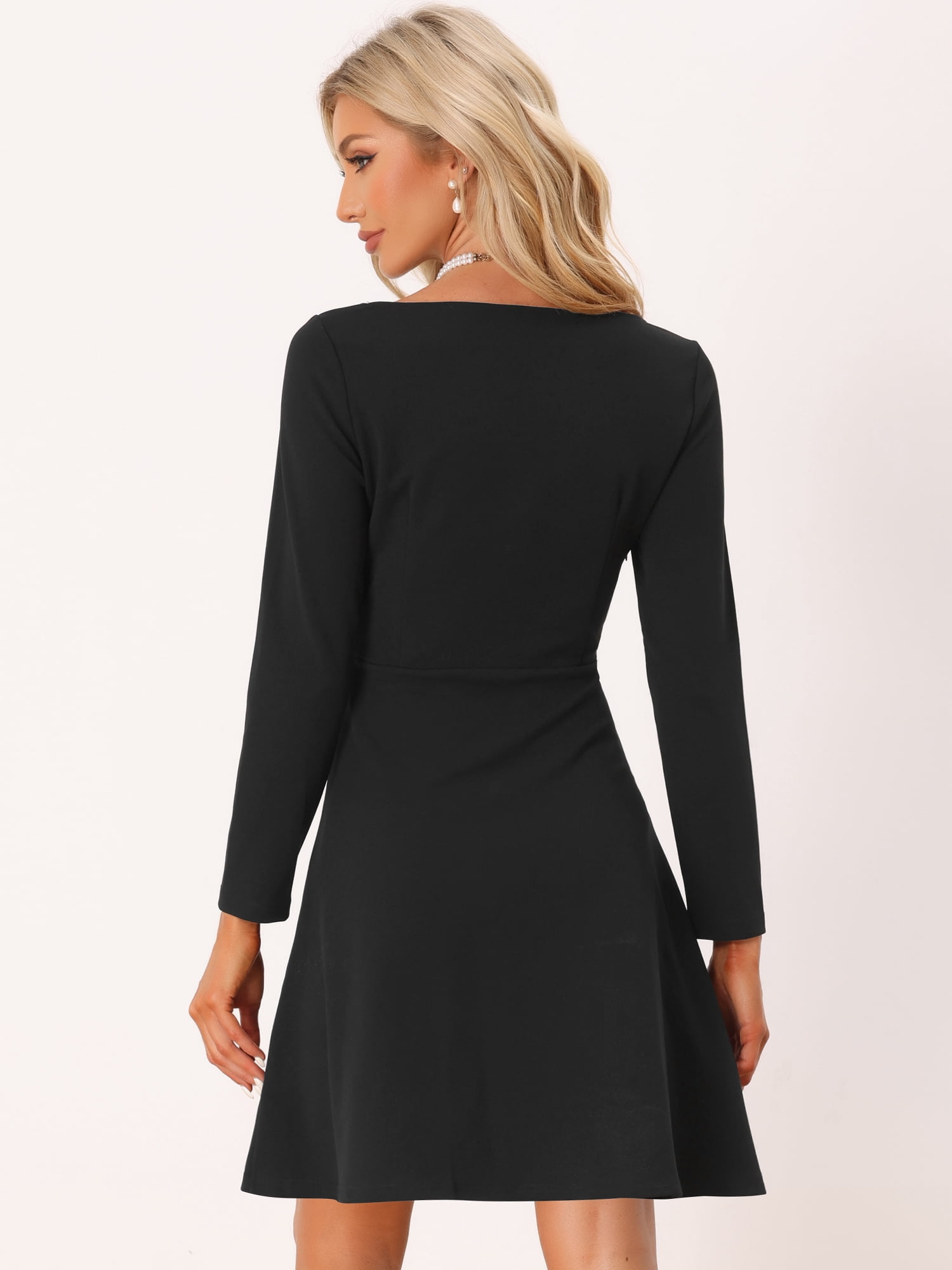 DARING DIVA Beaded Long Sleeve High Waist Flared Dress L Black