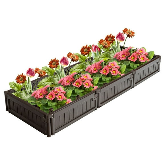 Demifill 4 x 4 Feet Raised Garden Bed Kit, Outdoor Planter Box with Open Bottom Design, Brown