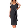 thumbnail image 1 of Vestido de vendaje con cuello redondo y manga corta para mujer, informal, para adelgazar Fridja  qw4051, 1 of 9