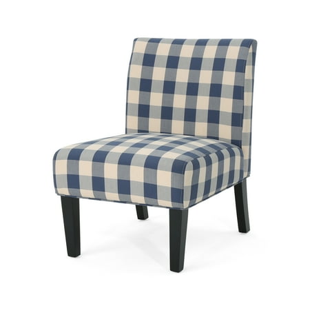 Kendal Farmhouse Style Accent Chair, Blue Checkerboard and ...