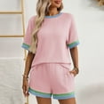 thumbnail image 2 of Atogsazn Women's 2 Piece Outfits Loungewear Colorblock Short Sleeve Womens Tops Elastic Waist Shorts Ribbed Knited Sets Pink M, 2 of 6