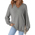 thumbnail image 3 of Fantaslook Waffle Knit Womens Sweatshirts Long Sleeve V Neck Shirts Pullover Casual Outfits Loose Fall Tops, 3 of 10