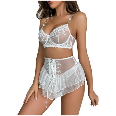 Henpk New Arrivals 2024 Now Trending 2024 Sexy Lingerie For Women Naughty For Sex Lingerie Plus Size Clearance Ladies Fashion Sexy Lingerie Solid Color Hollow Sexy Underwear Skirt Belt Thong White XL