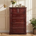 thumbnail image 4 of 48" H Tall Dressers for Bedroom 6-Drawer, Akaber Mid-Century Walnut Wood Chest of Drawers, Vintage Farmhouse Storage Organizer, 4 of 7