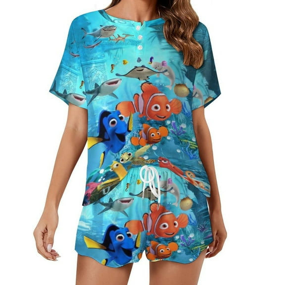 Women Finding Nemo Summer Pajamas Set Loungewear Sleepwear Short Sleeve Shirt With Shorts