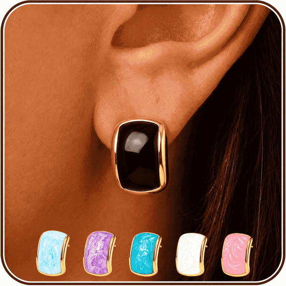 Eclipton® Gold Earrings for Women,14K Gold Plated Stud Earrings, Hypoallergenic Waterproof Tarnish Free Square Statement Earrings, Lightweight Dressy Jewelry Gift for Daily Wear Office,Black