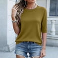 thumbnail image 2 of Lmnyox Summer T Shirt for Women Solid Color Half Sleeve Round Neck Tee Shirt Trendy Loose Ribbed Knit Basic Tops, 2 of 7