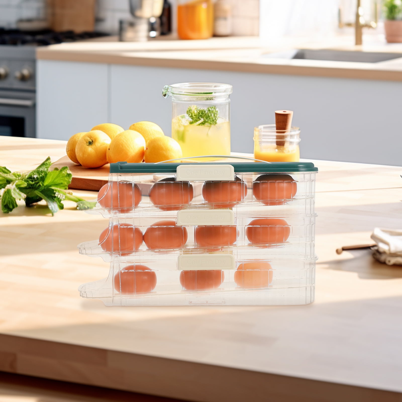 Auto Rolling Fridge Egg Organizer Three Layer Space Saving Eggs Dispenser for Refrigerator Storage Home Egg Holder Green