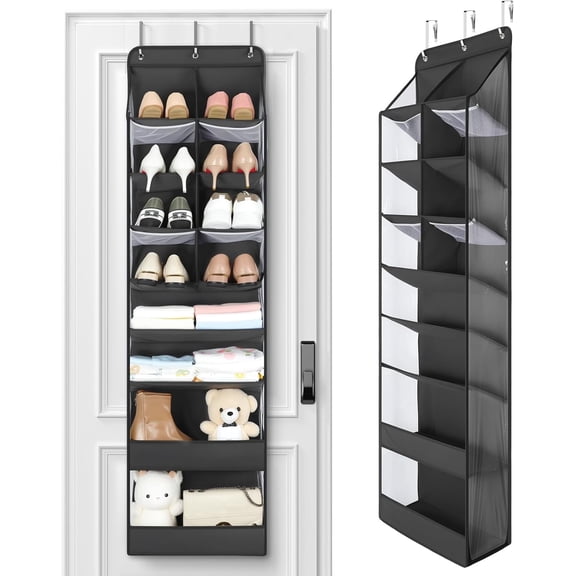 LazySpin 1 Pack over the Door Organizer 60", Deep Pockets Nursery Hanging Organizers, 8 Shelves Dorm Closet Storage, Black