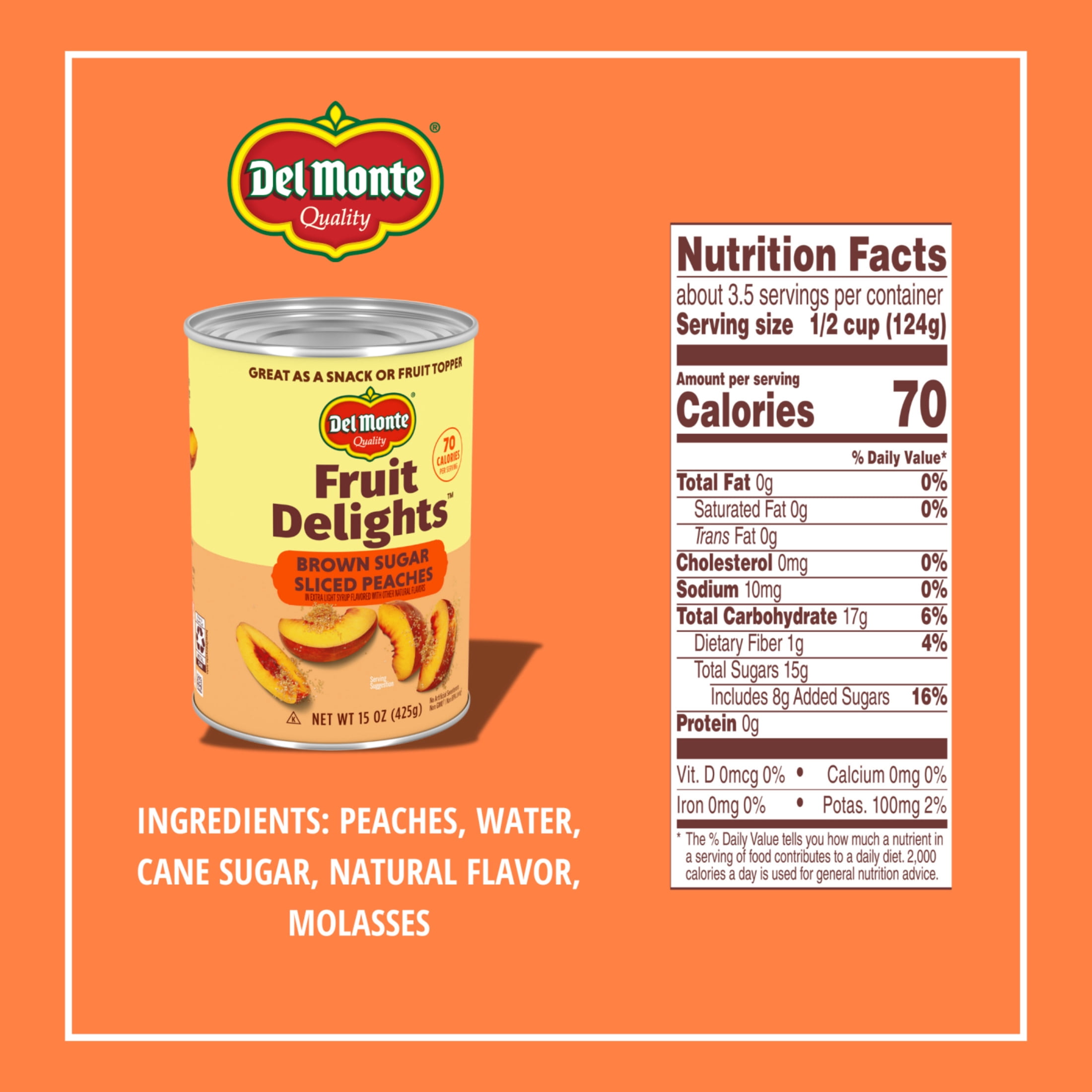 (12 pack) Del Monte® Fruit Delights Sliced Peaches in Brown Sugar Extra Light Syrup 15 oz. Can