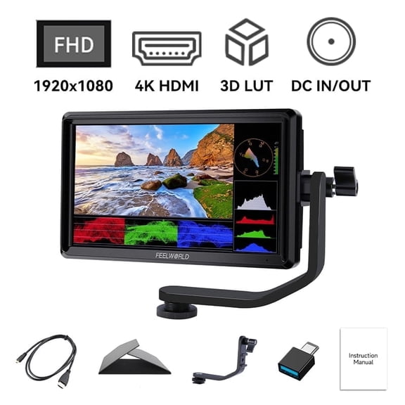 FEELWORLD S55 V3 6 Inch DSLR Camera Field Monitor Bundle - FHD IPS Screen