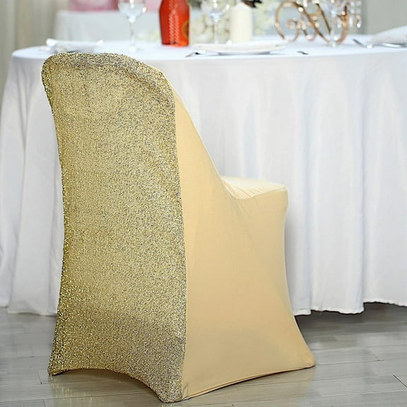 BalsaCircle 10 Champagne Solid Spandex Stretch Metallic Folding Chair Covers Slipcovers
